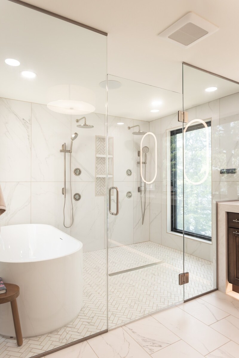 whole home remodel primary bathroom glass wet room with dual showers minocqua wi