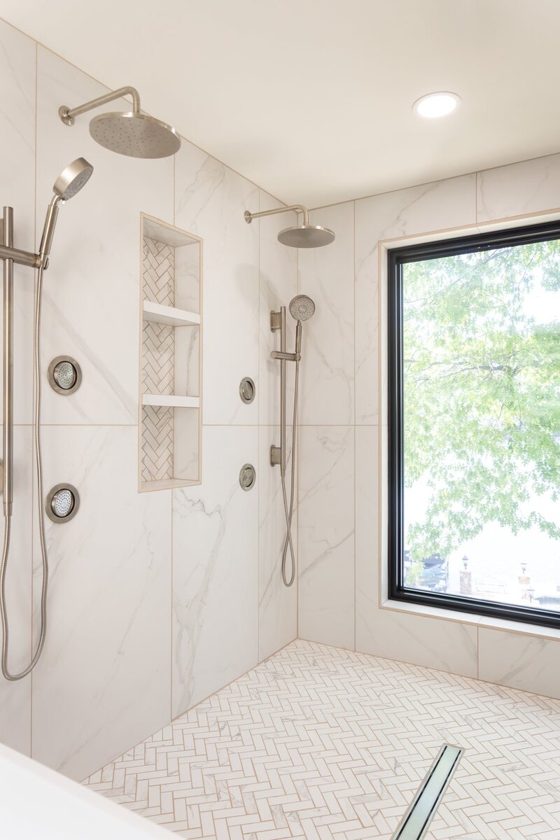 whole home remodel walk-in shower with dual rain heads minocqua wi