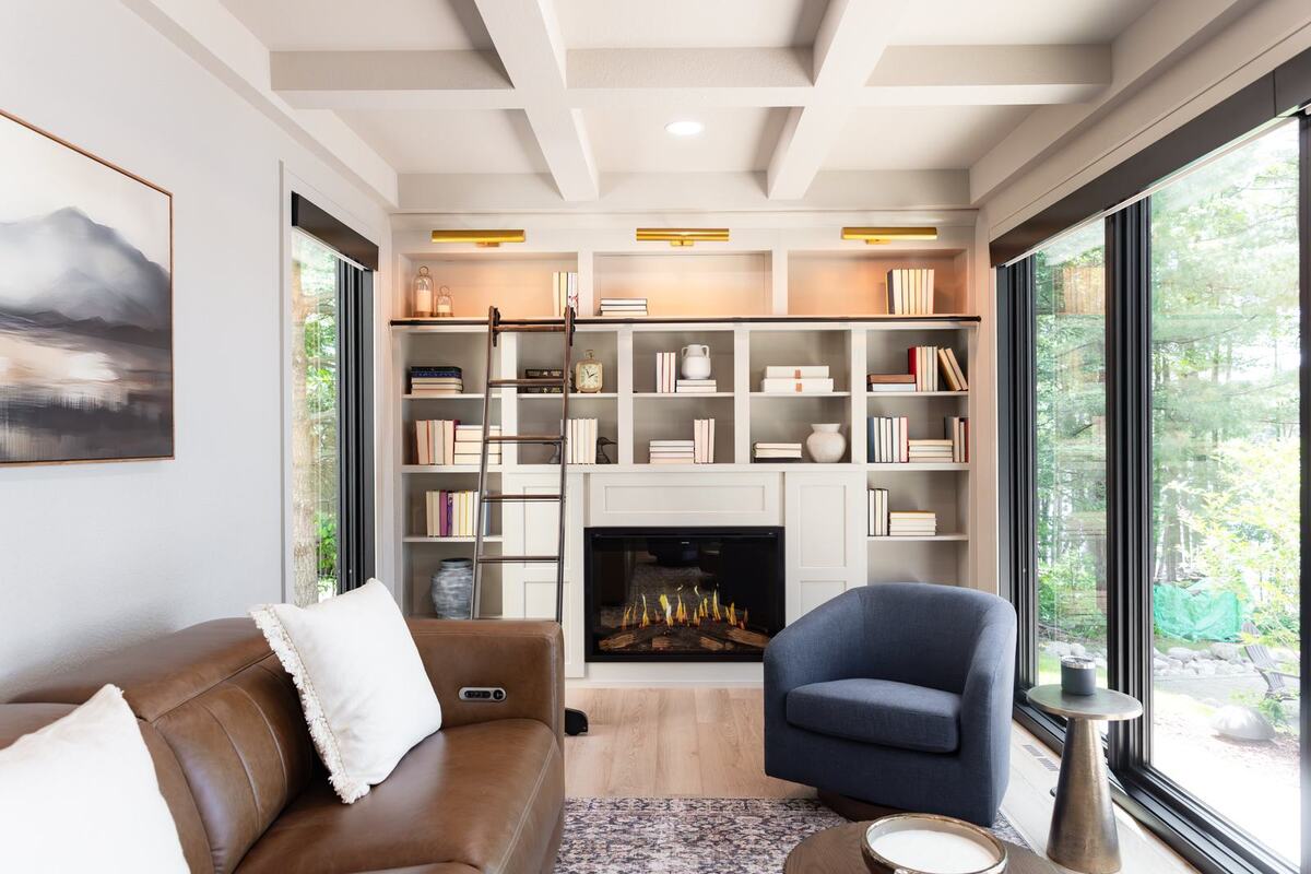 whole home remodel library built-ins and swivel chair wide view minocqua wi