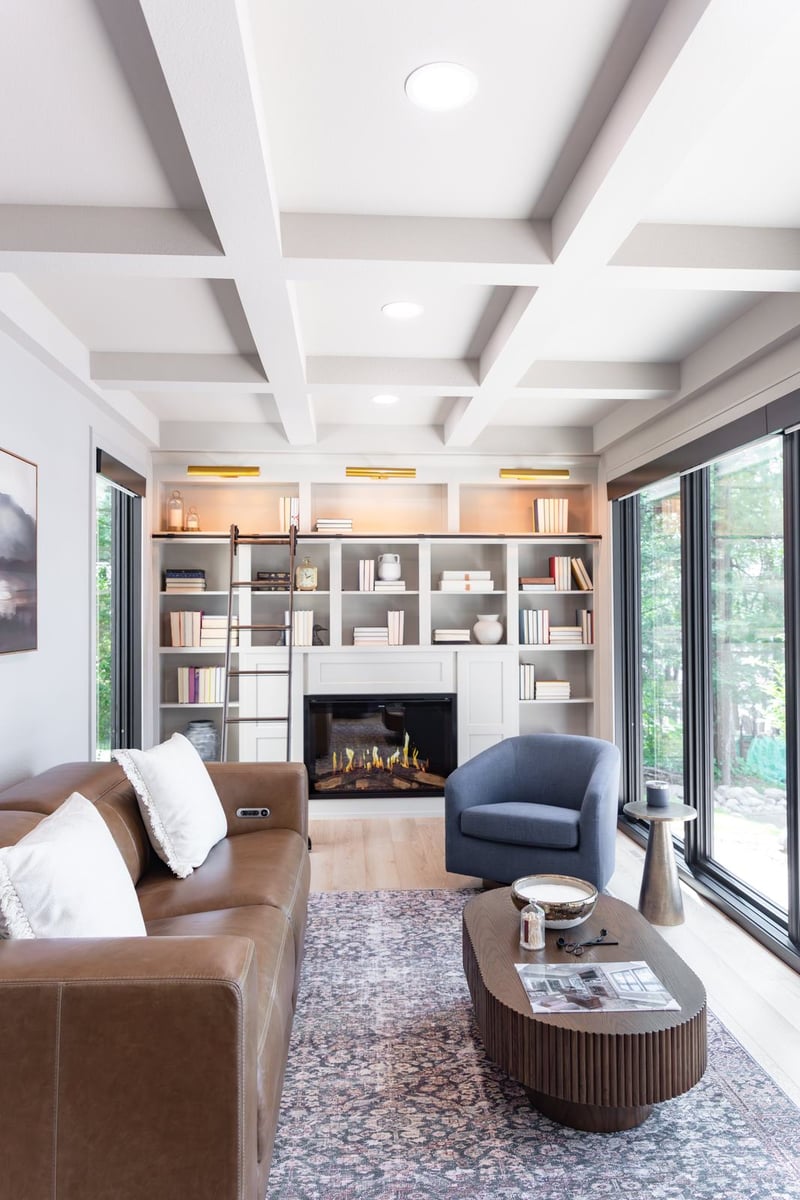 whole home remodel library vertical view with fluted coffee table minocqua wi